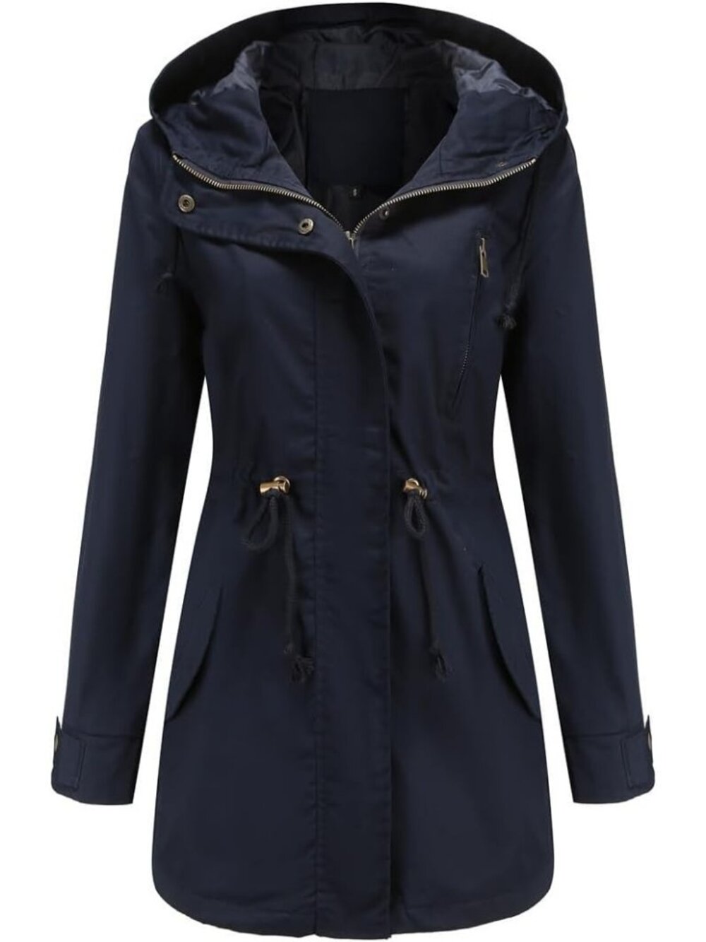 Women's Navy Lightweight Jackets Anorak Utility Drawstring Waist Hoodie Zip Up